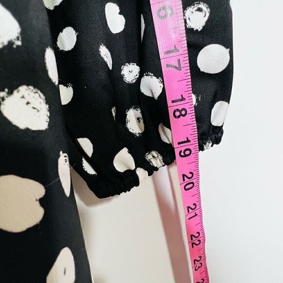 J Crew Women's Black Polka Dot V Neck Peplum Button Up Blouse Size 0 - Picture 11 of 11